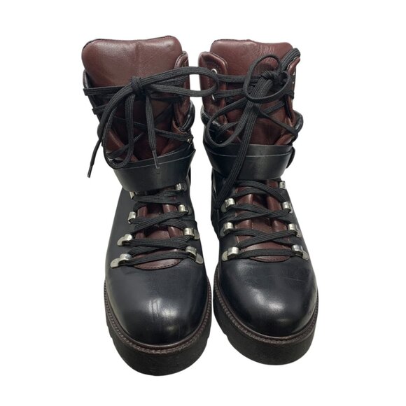 ZARA Black Leather Lace Up Wedge Mountain Booties‎ - Picture 7 of 12